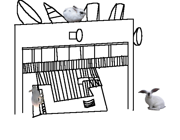 Bunnies taking care of a crudely drawn TD-2 Horn Reflector